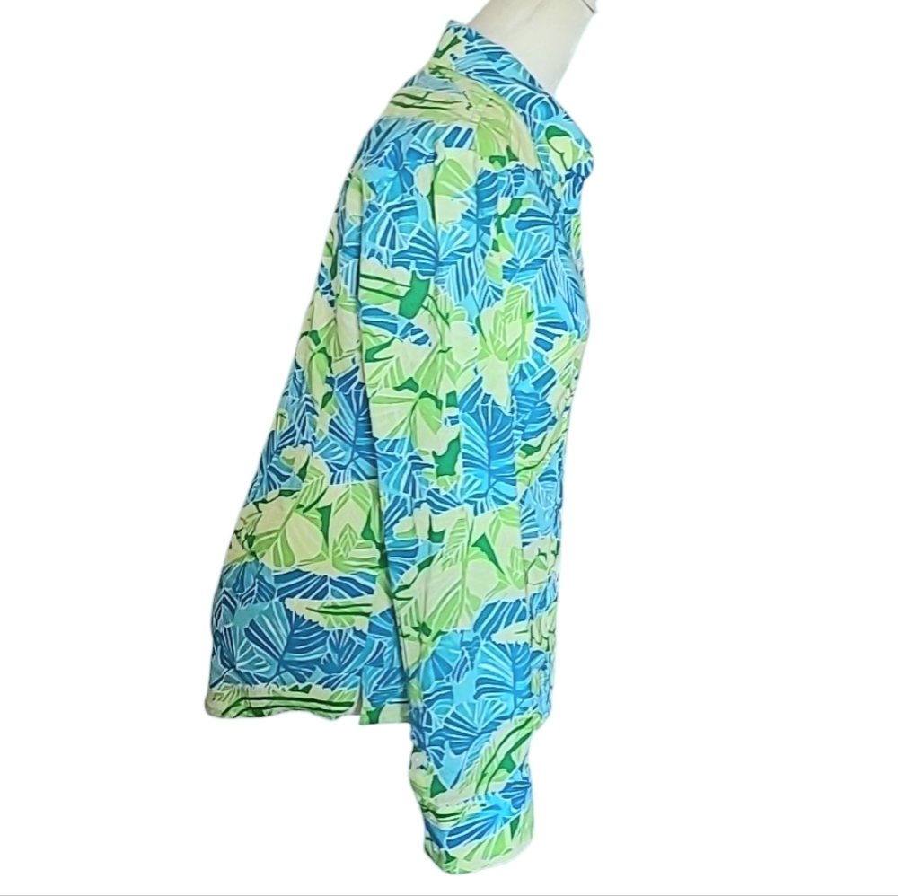 Lilly Pulitzer | Jonni Turquoise Cotton Button Down Top Gator Alley Print 4 - Picture 6 of 8